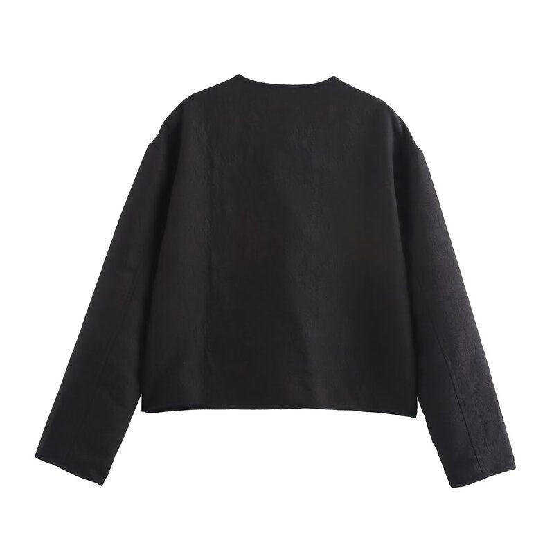 Fashion Style 2024 Autumn New Women's Brocade Round Neck Long Sleeves Casual Short Suit Outwear 1165233