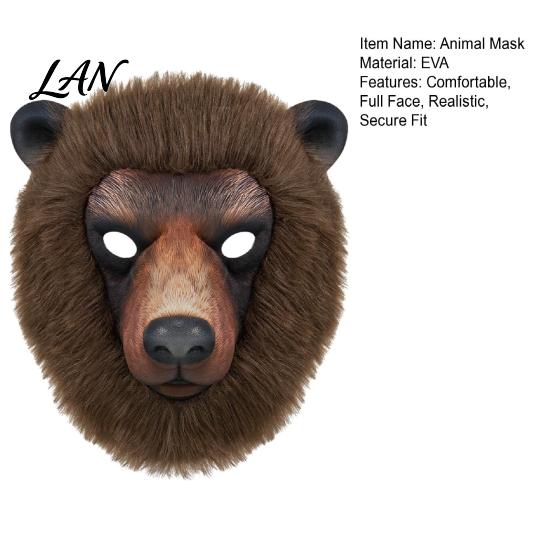 Comfortable Party Mask Realistic Animal Mask, Sheep Brown Bear Full Face Large Eye Opening Cosplay for Halloween Costume Props Breathable