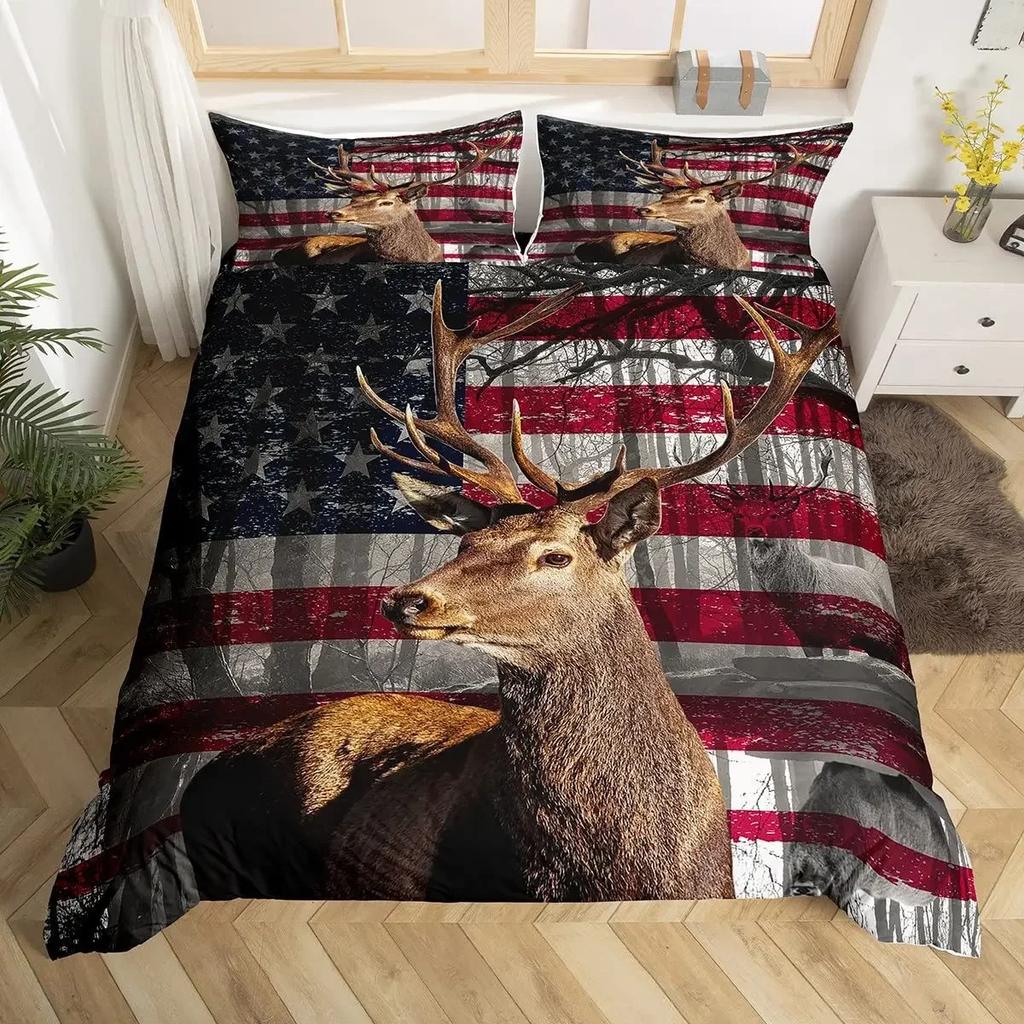 Animal Duvet Cover Set 23Pcs Deer Autumn Forest Leaves Bedding Set Wild Animals for Teens Queen King Size Polyester Quilt Cover