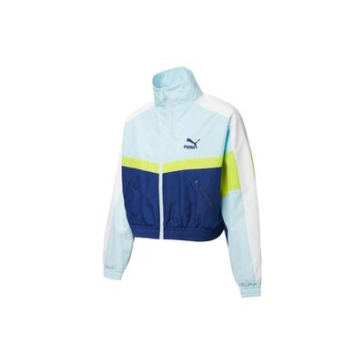 Цветные блоки молния ретро спортивная куртка стойка воротник женская куртка синяя 532686-50