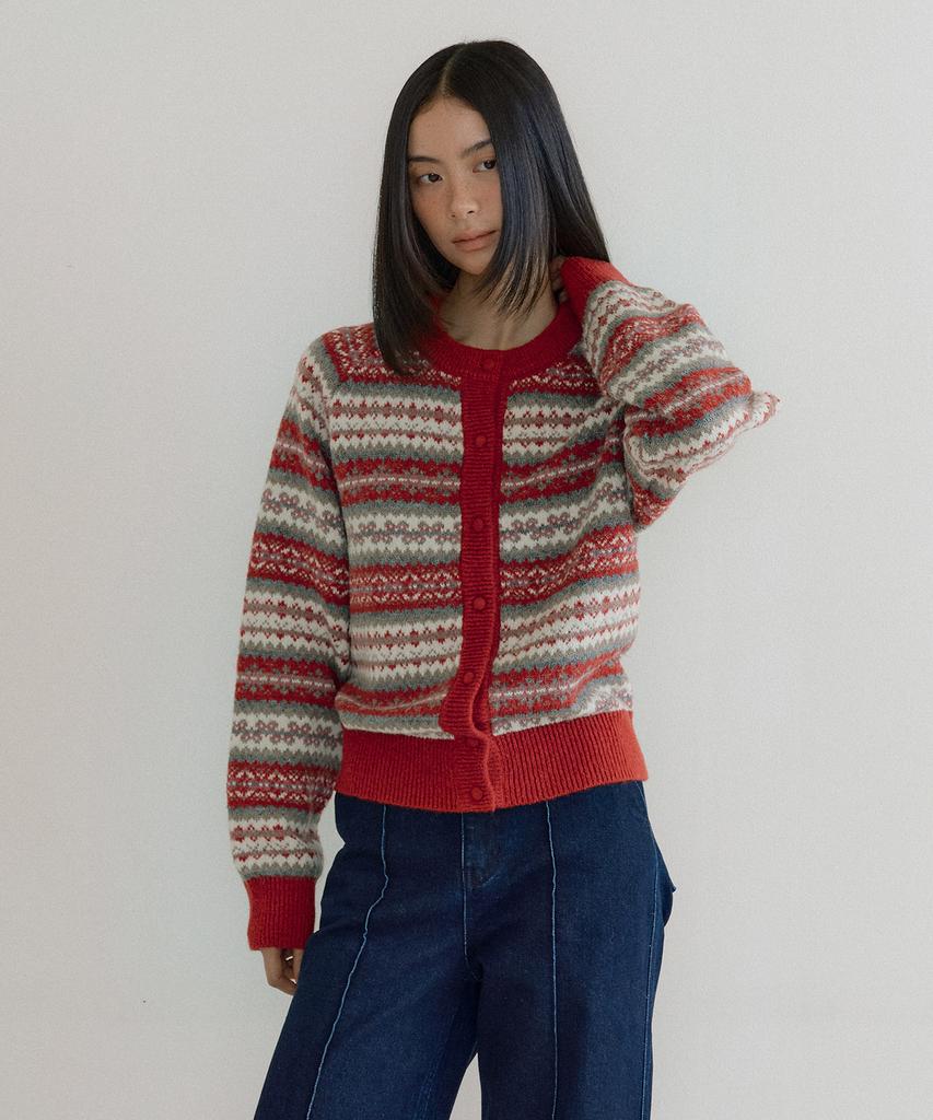 Кардиган с регланом Lucir Zu в стиле Fair Isle (красный)
