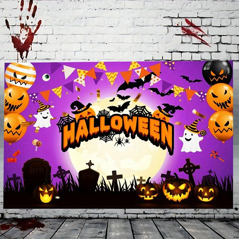 1 pc 2D flat Halloween horror cemetery pumpkin background cloth banner - bat ghost jack-o-lantern, no power required——sjs