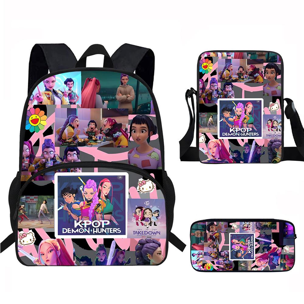 K-Pop Demon Hunters 3-Piece Student Backpack Set Anime-Themed Trendy Printed Backpack Set