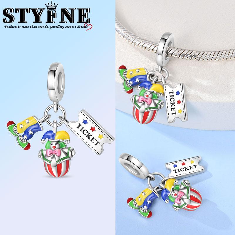 Anniversary Halloween Series Copper Circus, Clowns & Tickets Triple Dangle Charm Fits 3Mm Bracelet Funny Joker Beads Jewelry