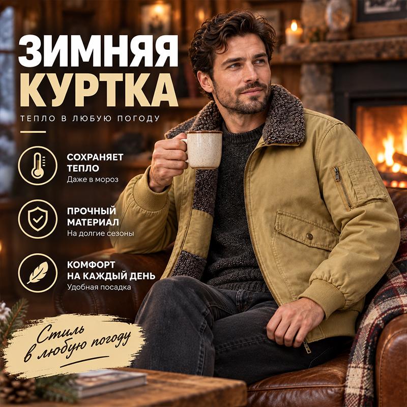 Прочный мужской зимний бомбер с воротником из шерпы, толстая теплая флисовая подкладка, застежка-молния, много карманов, верхняя одежда для осени-зимы, ежедневные поездки