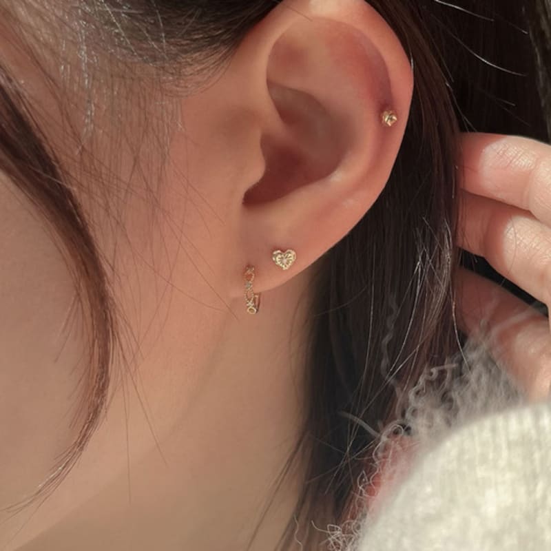 Youngglow 14k винтажный пирсинг с камнем в форме сердца (2type)
