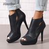 Fashion Large Size Black Thin High Heels Summer Boots Zipper Peep Toe Platform Ankle Boots Women Shoes Botines Para Mujeres Botas Mujer