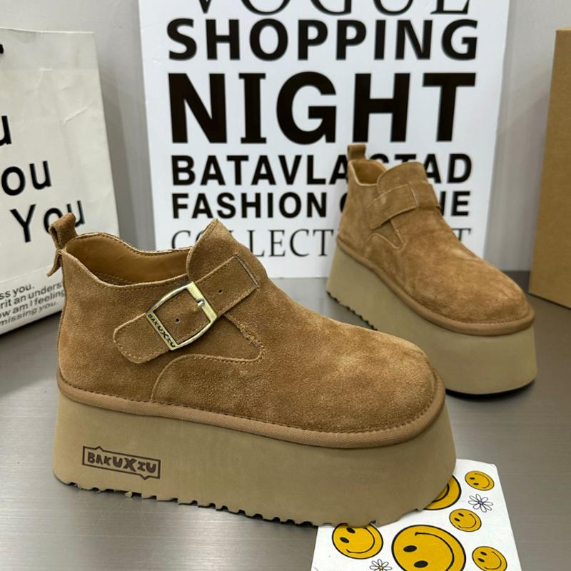 Platform Women Ankle Boots Suede Designer Buckle High Heels Shoes New Brand 2025 Trend Winter Walking Comfort Botas De Mujer