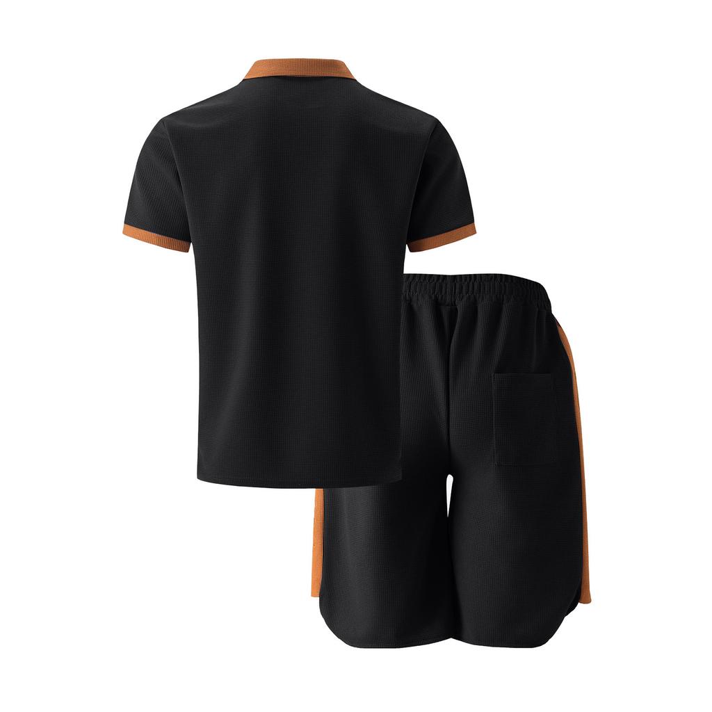 Мужские повседневные шорты с короткими рукавами и пуговицами с лацканами, комплект из двух предметов