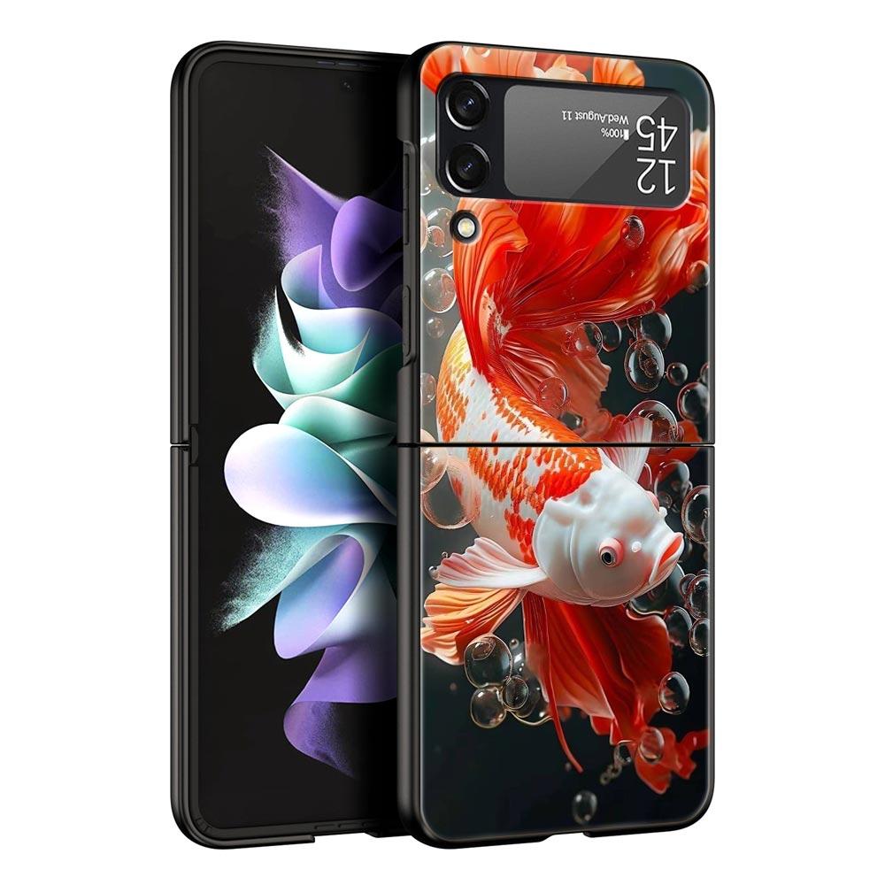 Жесткий чехол из поликарбоната с изображением золотой рыбки для Samsung Galaxy Z Flip 7 6 5 4 Черный чехол для Galaxy Z Flip 3 Складной корпус Fundas Сумка