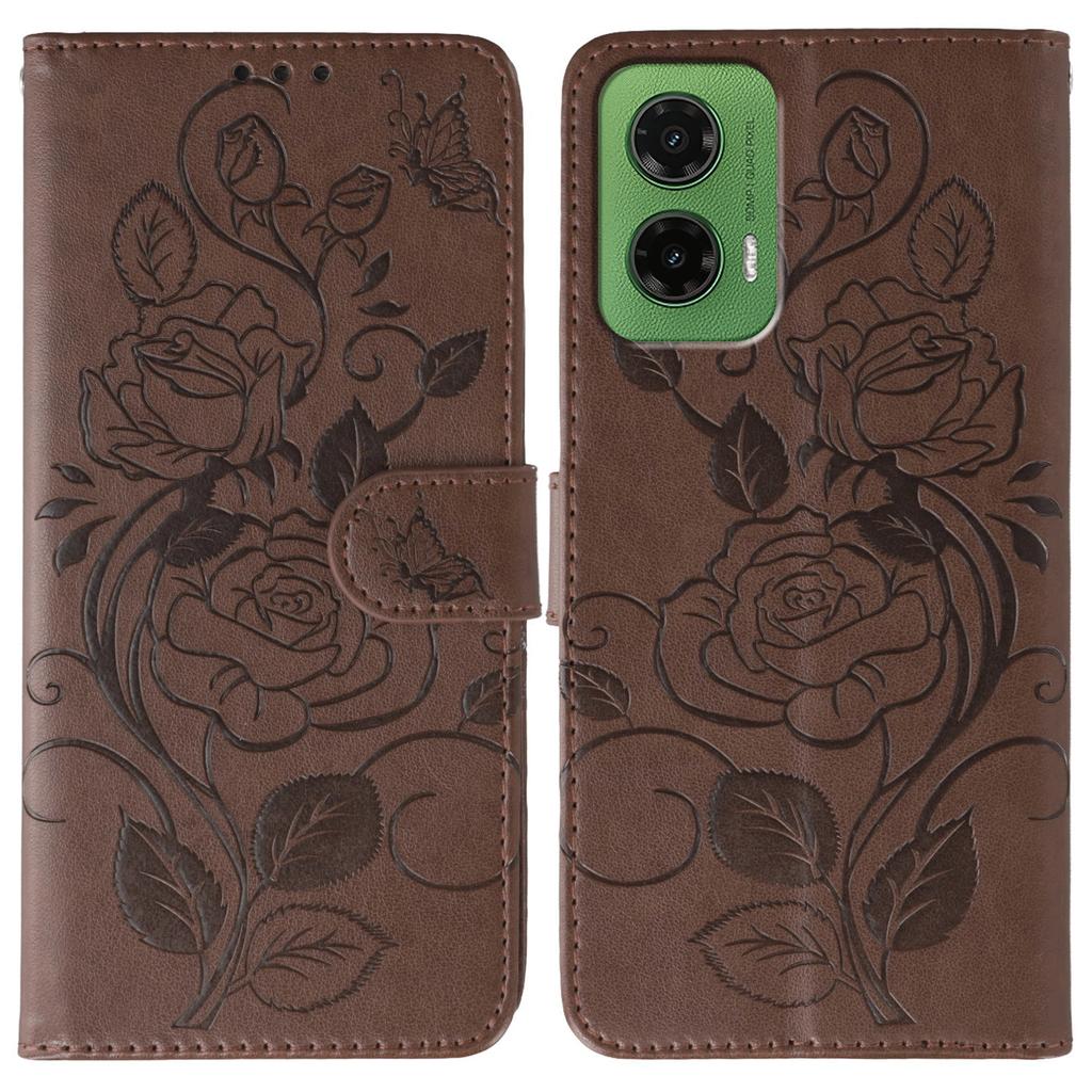 Чехол-кошелек-подставка для Motorola Moto G35 5G с тиснением «Роза и бабочка», из искусственной кожи