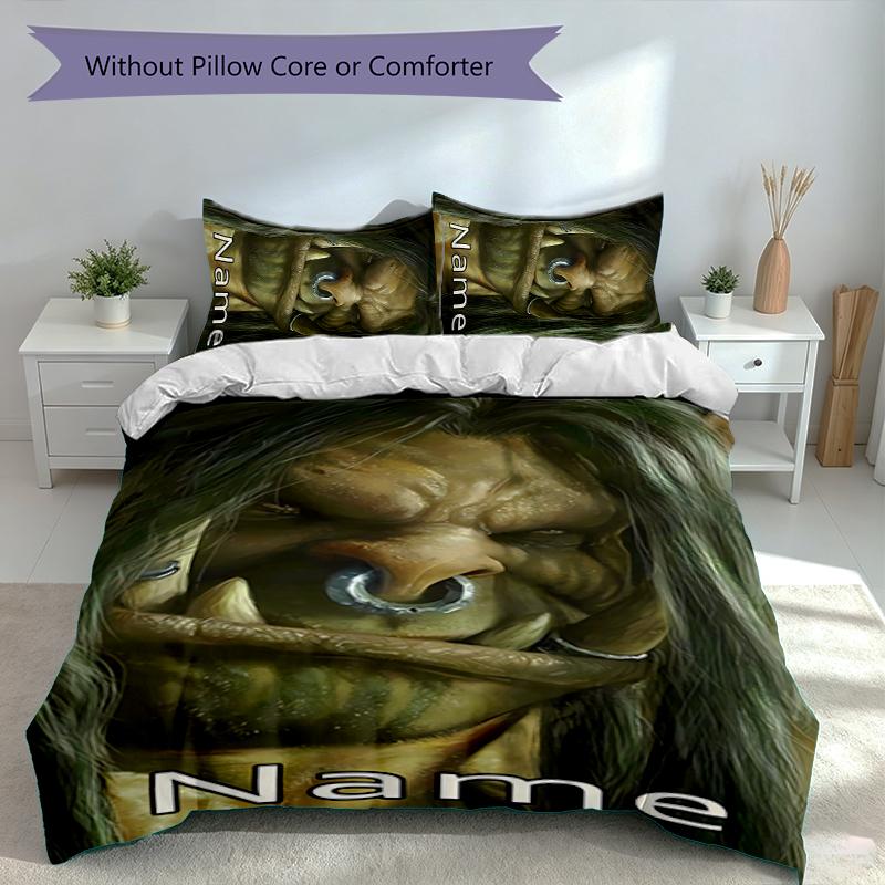 3pcs Custom Name World of Warcraft Bedding Set,Includes 1 Duvet Cover and 2 Pillowcases,All-season Bedroom Decor