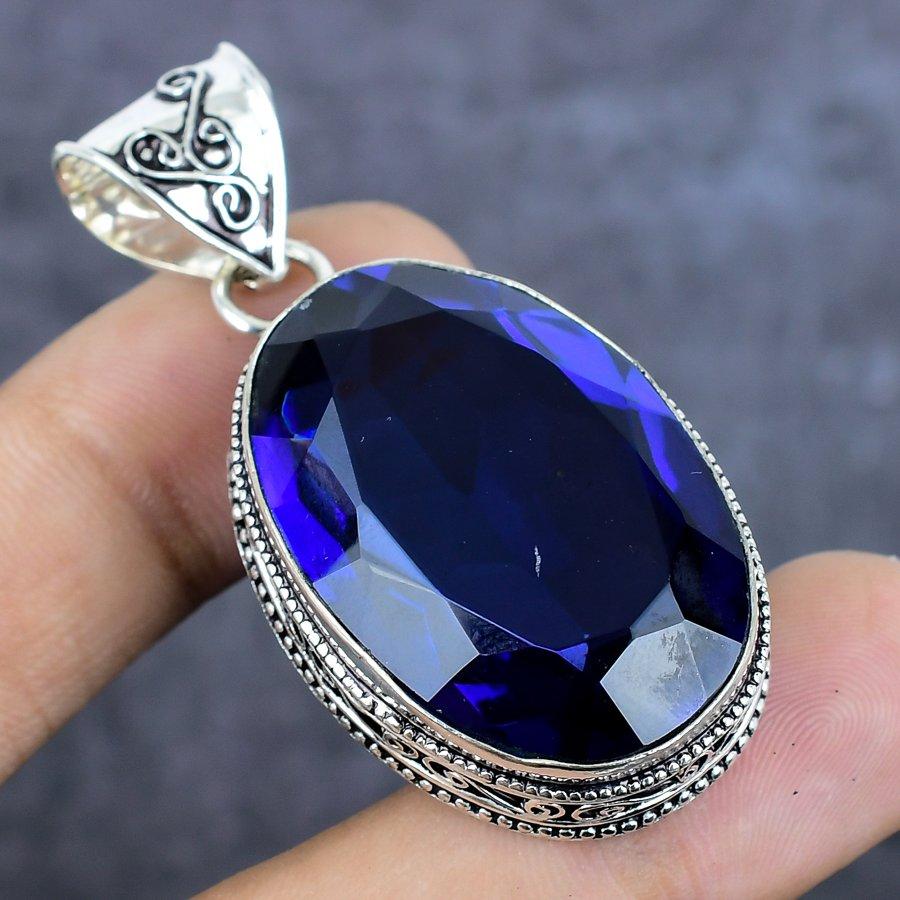 Натуральный Аметист Драгоценный Камень 925 Стерлинговое Серебро Ювелирное Подвеска 2,09" l0i45