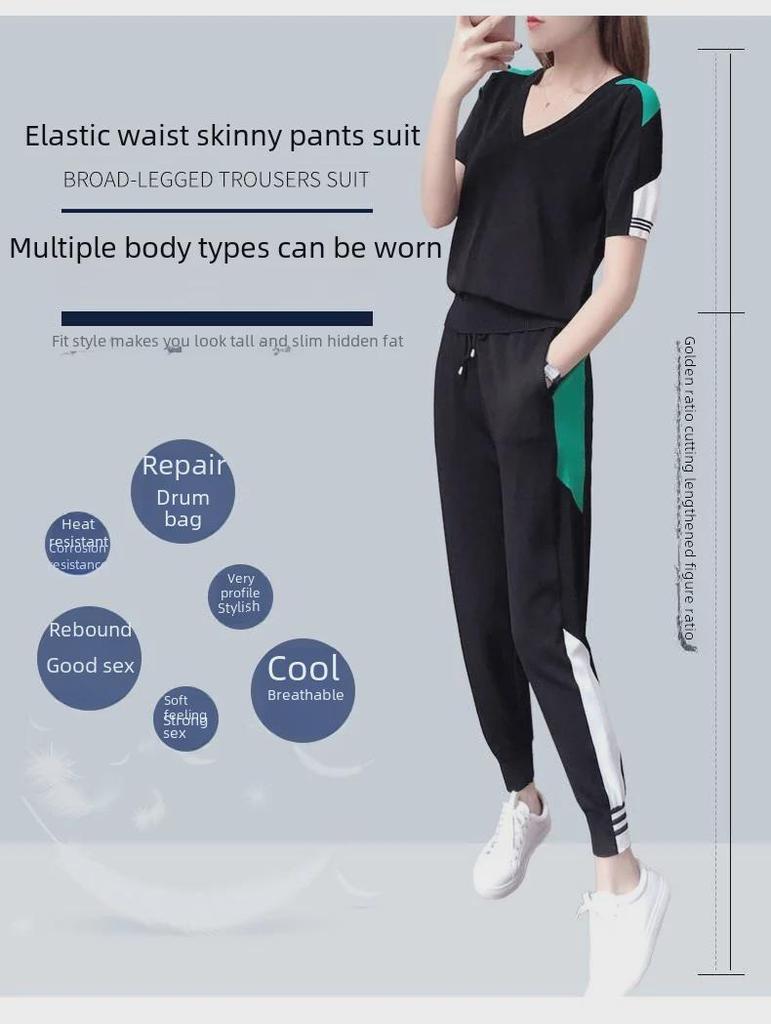 Женский летний костюм с короткими рукавами и V-образным вырезом 2025 года — модный комплект из двух предметов