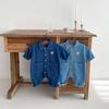 Korean Newborn Spring/Autumn Denim Jumpsuit with Button-Down Lapel