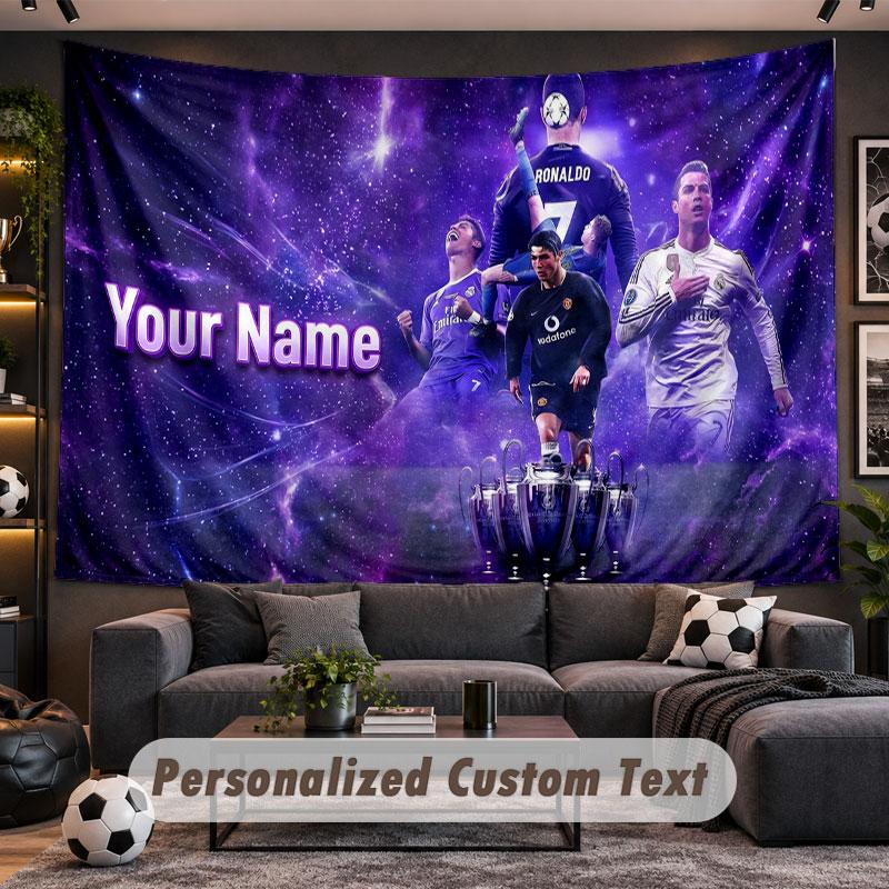 Wall Hanging Tapestry Custom NameCristiano Ronaldo Pattern Personalized Printed Fabric Wall Decor
