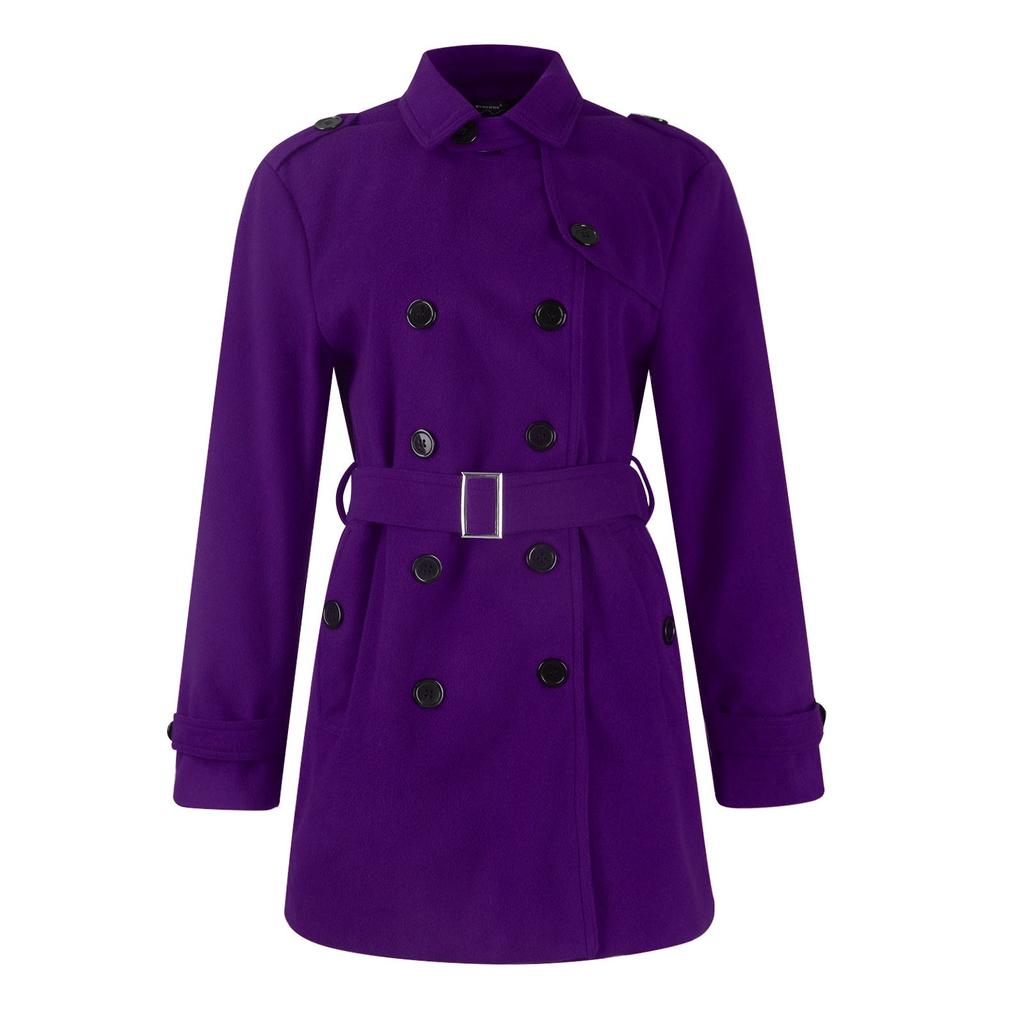 Women's Long Woolen Women's Coat With Waist Cinching And Double Breasted Buttons