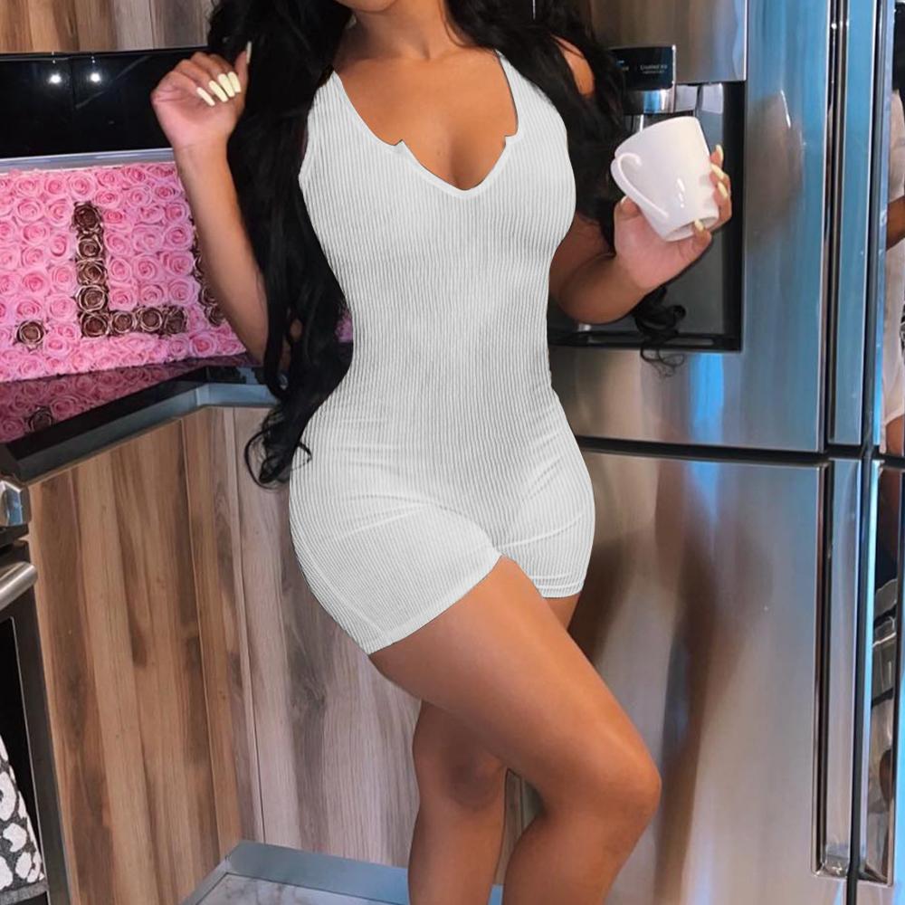 Женский сексуальный ребристый боди без рукавов, эластичный трико, шорты, комбинезон, комбинезон