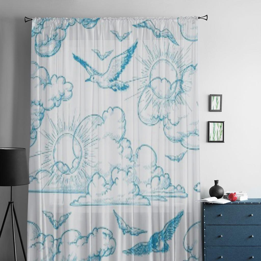 Небо, чайка, облако, роскошные шифоновые прозрачные шторы для гостиной, спальни, украшение, вуаль, тюлевая занавеска