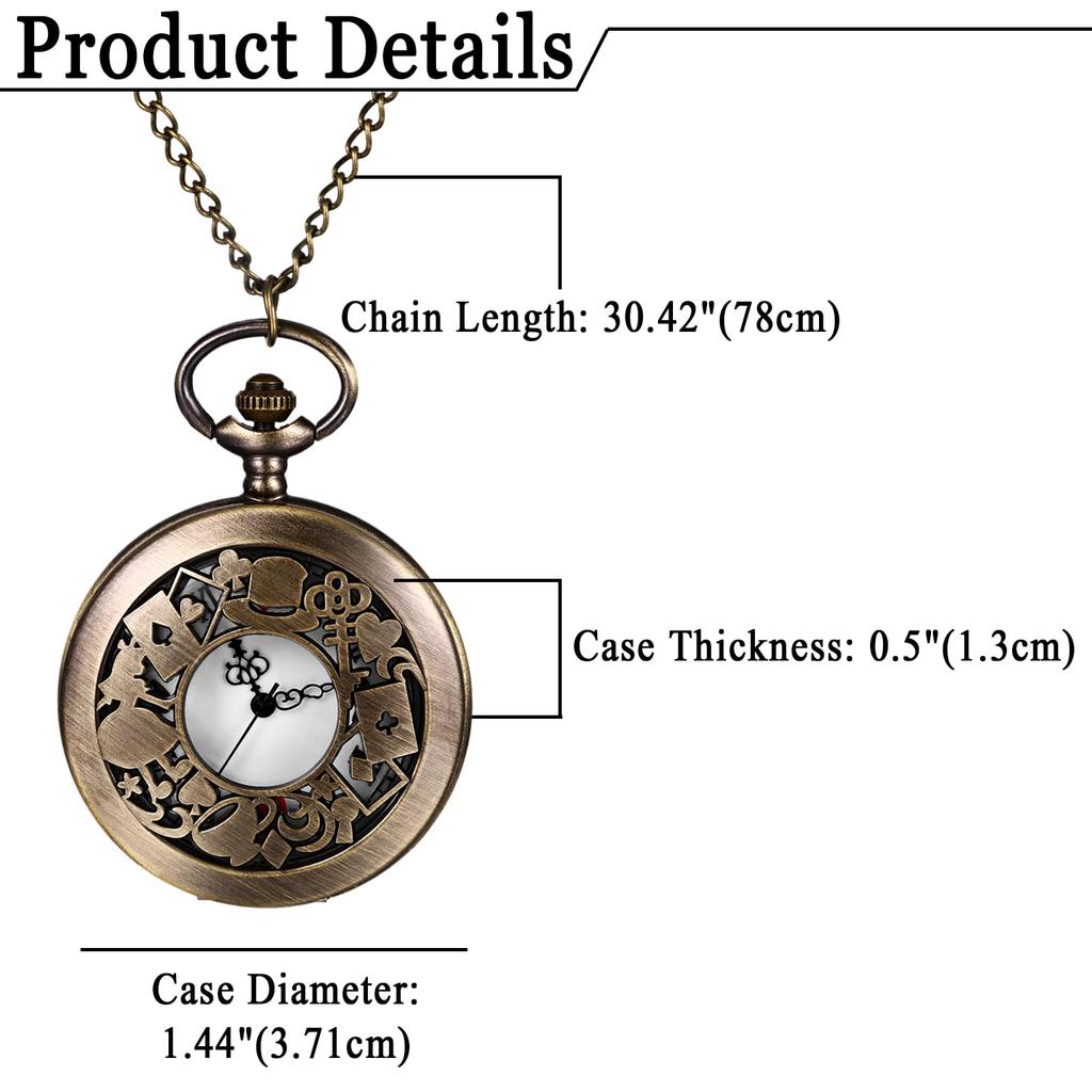 Pocket Watch Alice Cute Skeleton Antique Roman Analog Waterproof with Lid Pendant Watch Pocket Watch Ladies Necklace Retro Fashion Accessory Birthday