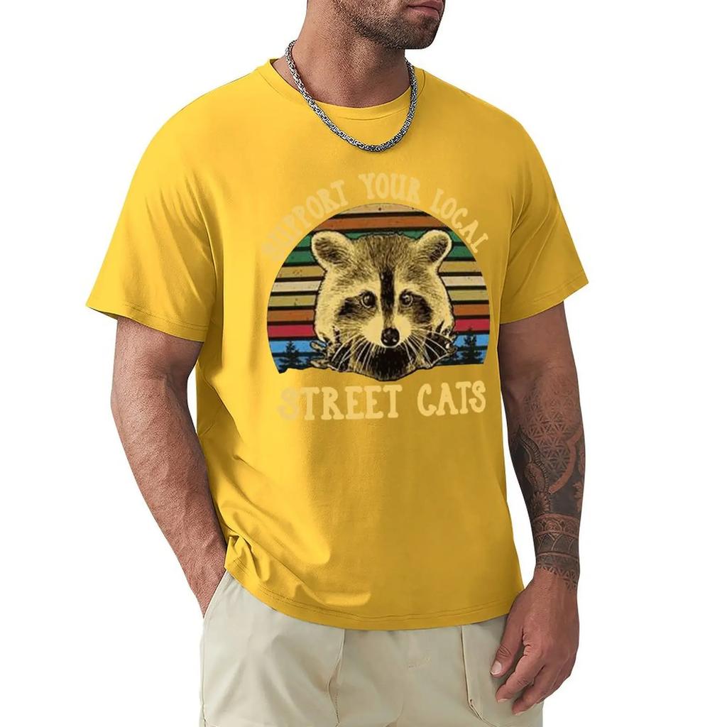 Футболка Raccoon Support Your Local Street Cats Vintage для мужчин, черная хлопковая футболка унисекс свободного кроя