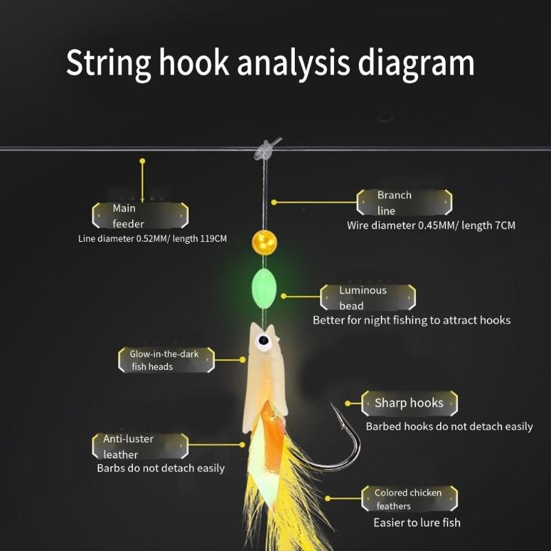 Glow Fish String Hook Fishing Baits Hook for Saltwater Sabiki Rig with Glow Beads Fishing Baits Lures Rig