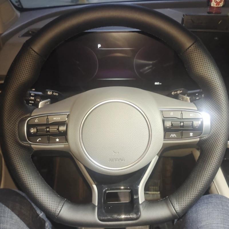 Черная кожаная оплетка на руль автомобиля ручной работы для KIA K5 DL3 - Sportage 5 GT-Line -