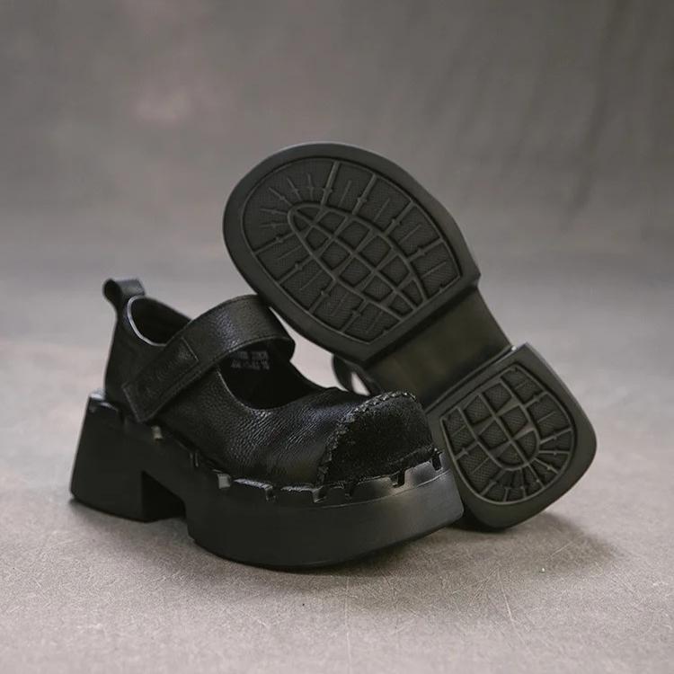 Johnature Женские туфли-лодочки на платформе, модные, с круглым носком, на высоком каблуке, из натуральной кожи, на толстой подошве