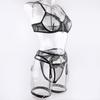 European and American Hot Style Fashion: Four-Piece Erotic Lingerie Set with Metal Chain Embroidery & Leg Garter