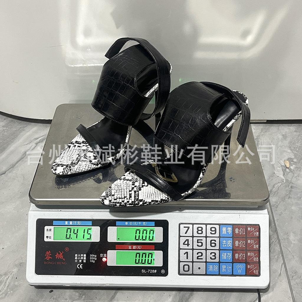 2025 Summer New High Heel Thin Heel One-word Buckle Large Size 42 Sandals Women's European and American Fashion Open-toed Foreign Trade Women's Shoes