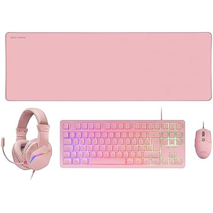 Ensemble de jeu - mars gaming - mcp-rgb3 - clavier tkl rgb - souris rgb 3200 dpi - casque over-ear rgb