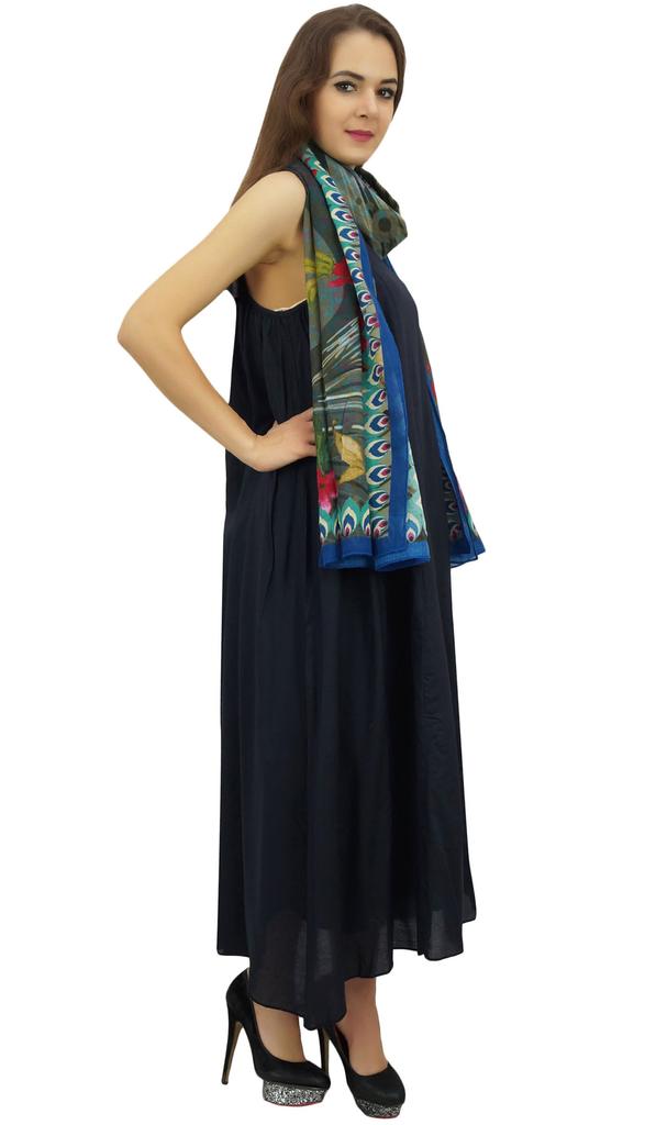 Bimba Женское дизайнерское темно-синее платье с цветочным принтом и шарфом, летняя одежда -