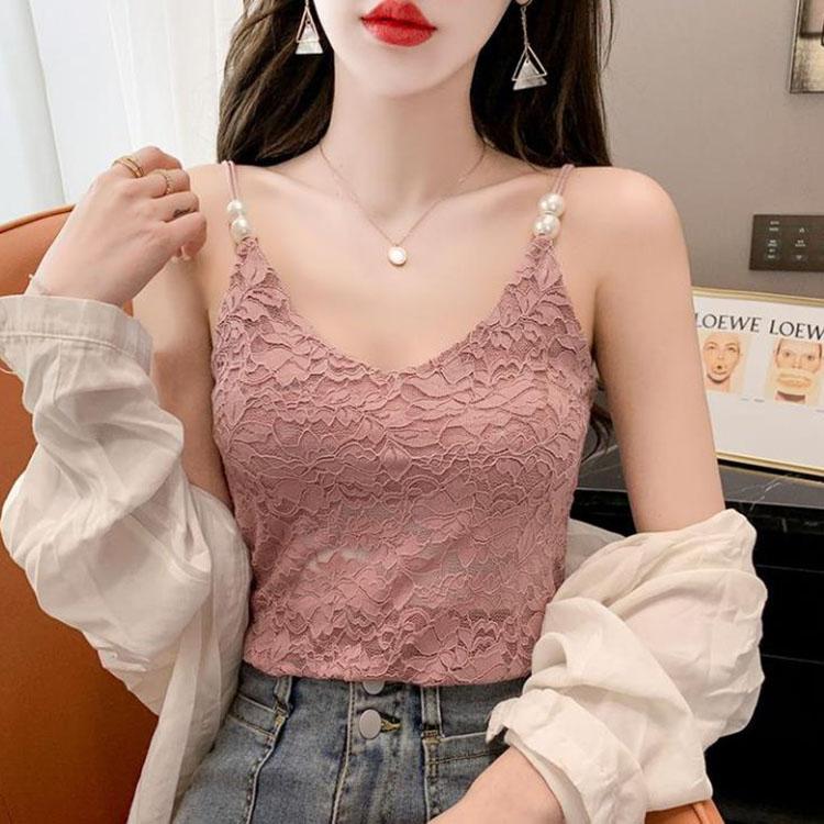 V-neck Camisole Lace Pearl Camisole Sexy Bandeau Tube Top Slim Undershirt Over Suit Underneath Tank Top