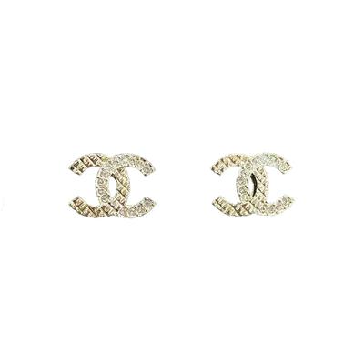 Классические серьги-гвоздики с логотипом Double C, в клетку, со стразами, металлические, женские, золотые ABB974-B14688-NS658