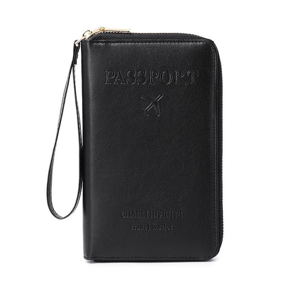 PU Leather Passport Holder Large Capacity Simple Fashion Multi-functional Ticket, Credit Card Bag Wallet Zipper Passport Bag
