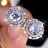 Classic Silver Color Crystal Rainbow Zircon Round Stud Earrings for Women Wedding Fashion Jewelry