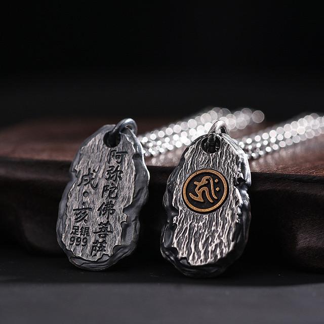 Patron Saint Buddha Pendant Male Jewelry Top Quality 925 Silver Chain Necklace For Men Retro Zodiac Wishing Stone For Boyfriend
