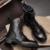 Martin Boots Men'S Winter Leather British Style Tooling Boots Medium And High Top Casual Soft Leather Platform Locomotive Boots Men