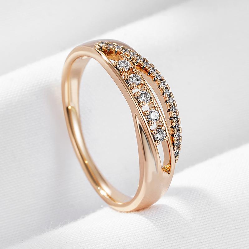 Trendy  Rose Gold Color Bride Wedding Rings For Women Luxury Natural Zircon Accessories Party Daily Fine Jewelry