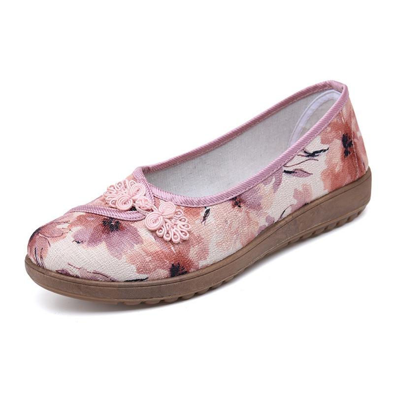 ****** и Осенние Старые ******* Тканевые Туфли Женские Одинарные Туфли Дышащие На Плоской Подошве Вышитые Туфли S**t Подошва Одна Педаль Туфли для Мамы