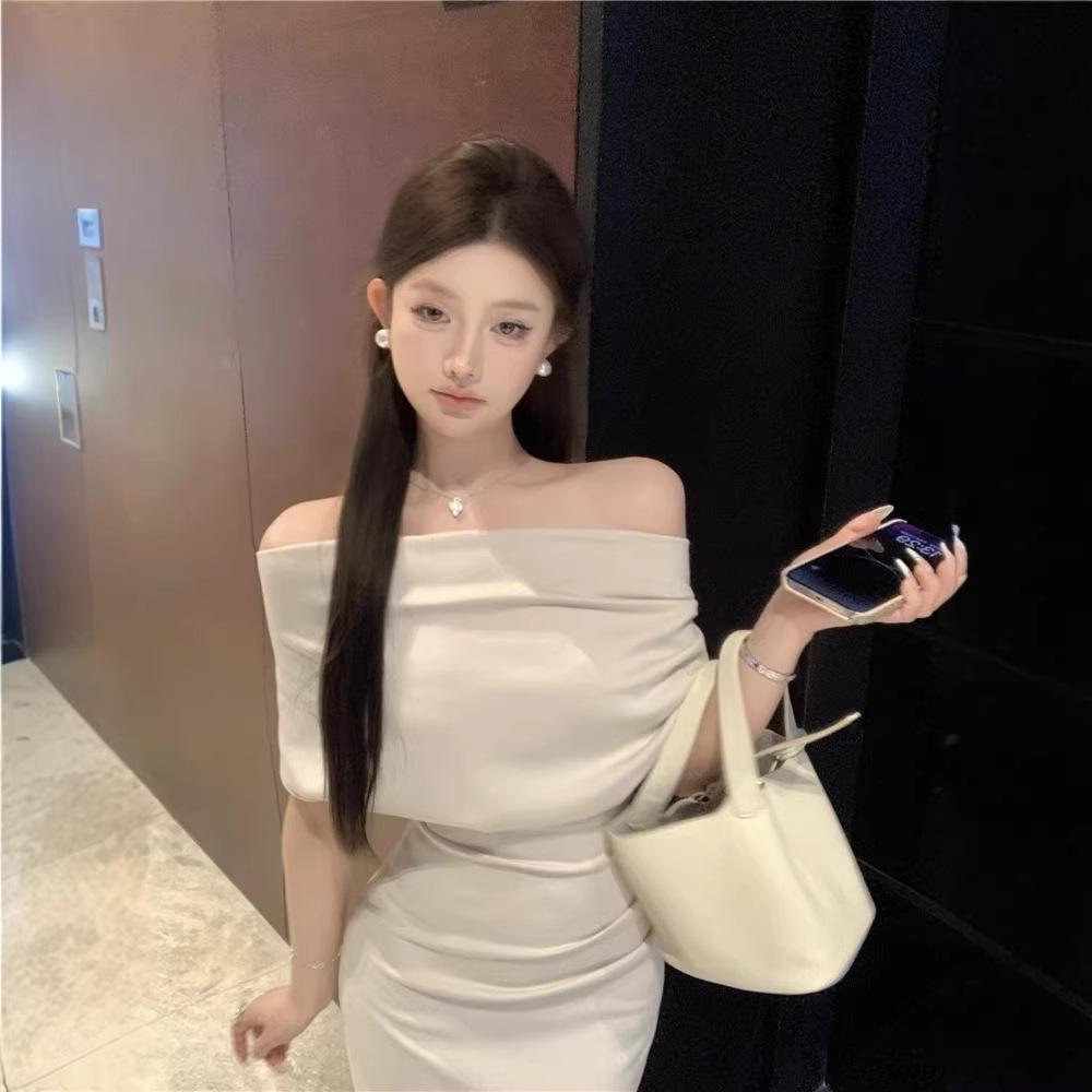Новое весеннее корейское платье 2026 года с асимметричным вырезом и воланами, детское весенне-летнее стильное облегающее платье-футляр на бедрах.