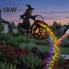 Halloween Landscaping Atmosphere Light Witch Cauldron Garden Light, Metal Yard Stake with LED String Colorful Flowing Water Effect Lights, Waterproof