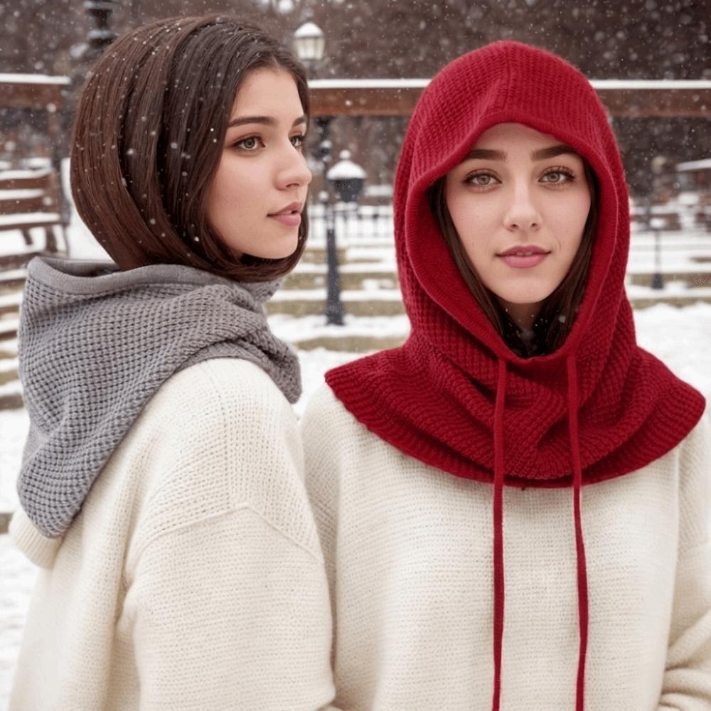 Soft Drawstring Balaclavas Hat Solid Color Pullover Cap Simple Winter Neckerchief Streetwear