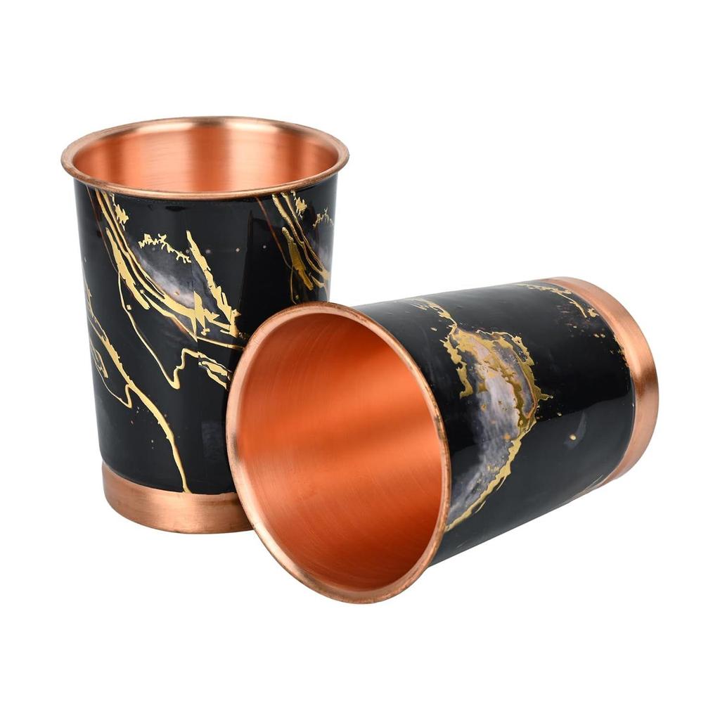 Copper Premium Black Gold Design Set of Two Glass with Elegant Gift Box, 250 ML