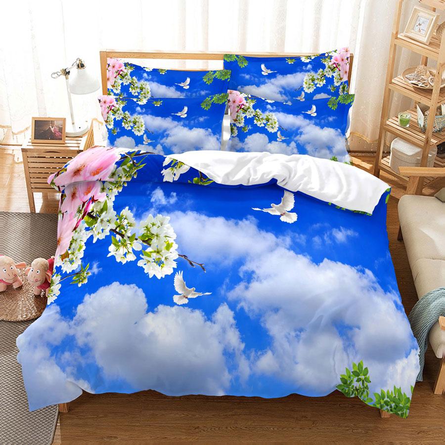 Комплект постельного белья с изображением воздушного шара Queen King Size, 3D Blue Sky White Cloud, детский комплект постельного белья из полиэстера для мальчиков и девочек