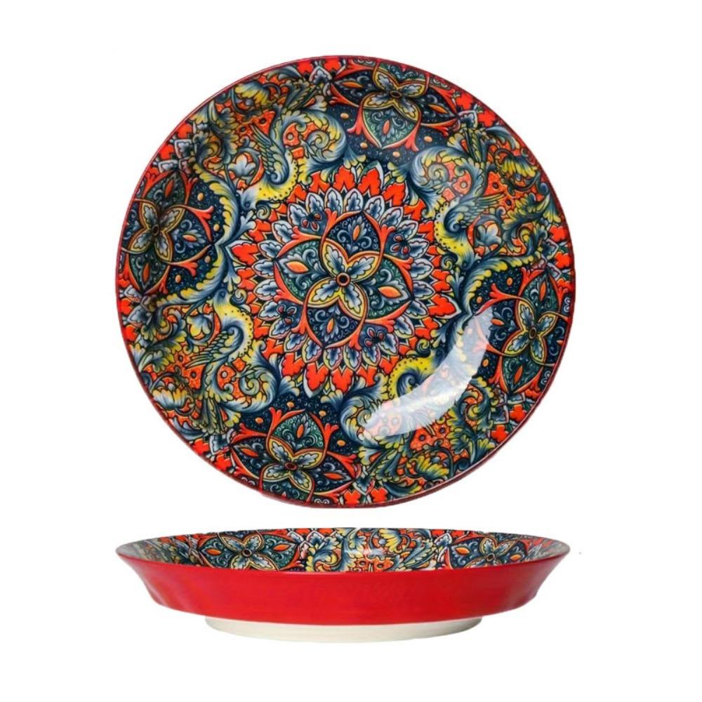 Round Bohemian Ceramic Plate Colorful Meal Dish Tableware Dinner Plate Housewarming Gift