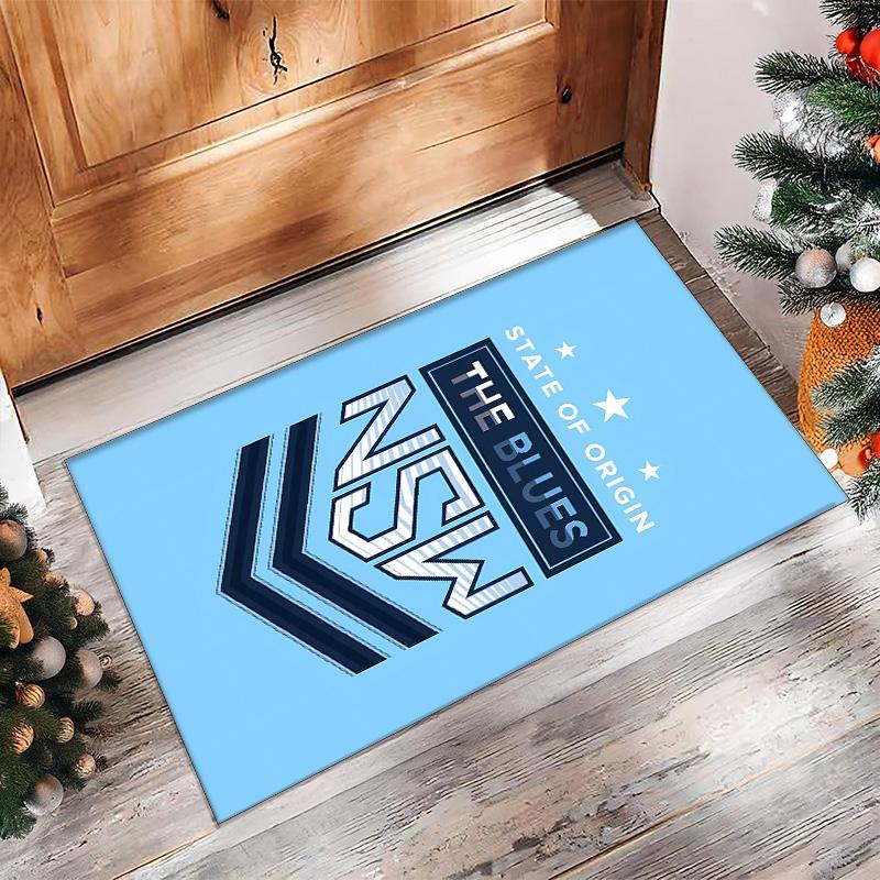 New South Wales Blues Rugby Printed Crystal Velvet Area Rug, Soft Anti-Slip Water Absorbent Floor Mat for Living Room Bedroom