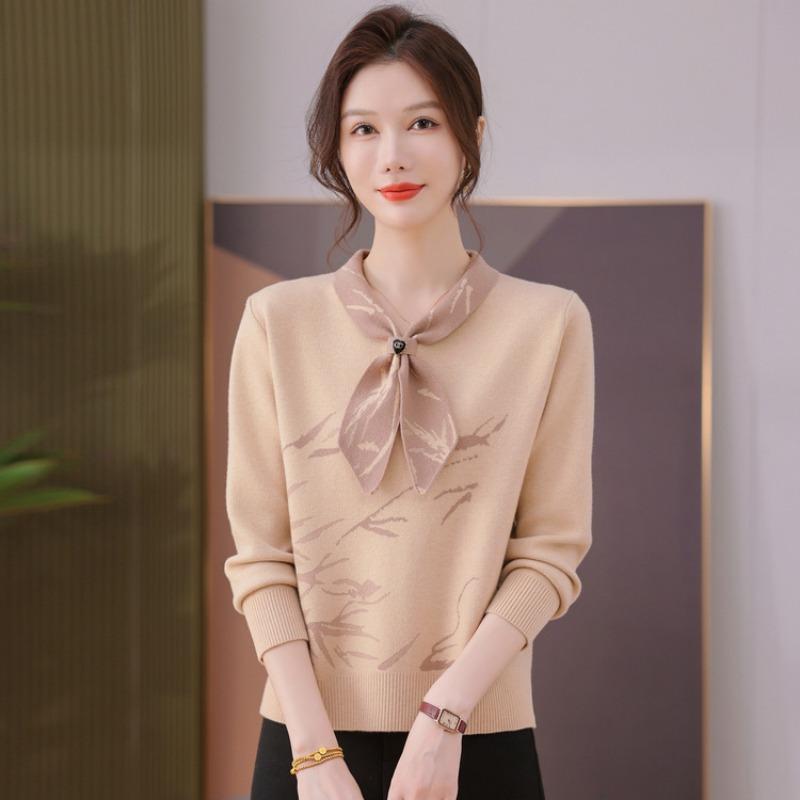 New Sweater Middle-aged Spring and Autumn Temperament Long-sleeved Bottoming Shirt Mother Knitted Top Middle-aged Women's Clothing