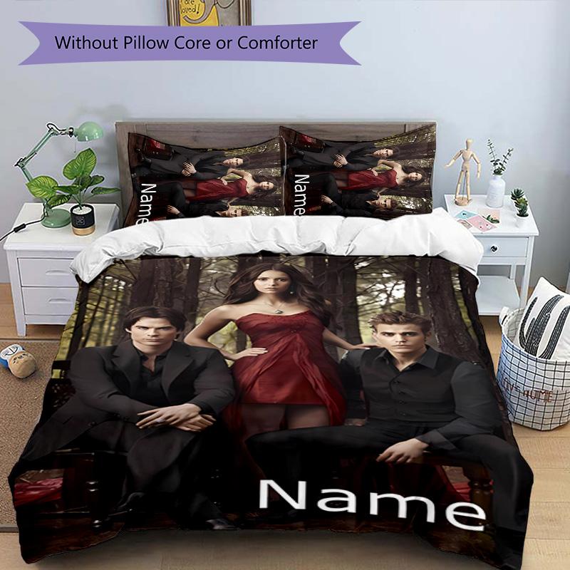 3pcs the Vampire Diaries Cover Set - Personalized Name, HD Printed Bedding with 1 Cover and 2 Pillowcases - Perfect for Home Decor, Easy Care