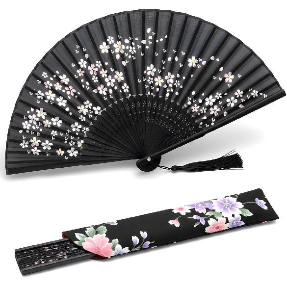 Складной веер Lysa для женщин - Портативный складной японский китайский веер - для приливов жара, охлаждения летом, фестивалей, церкви, танцев (Черный Красный)